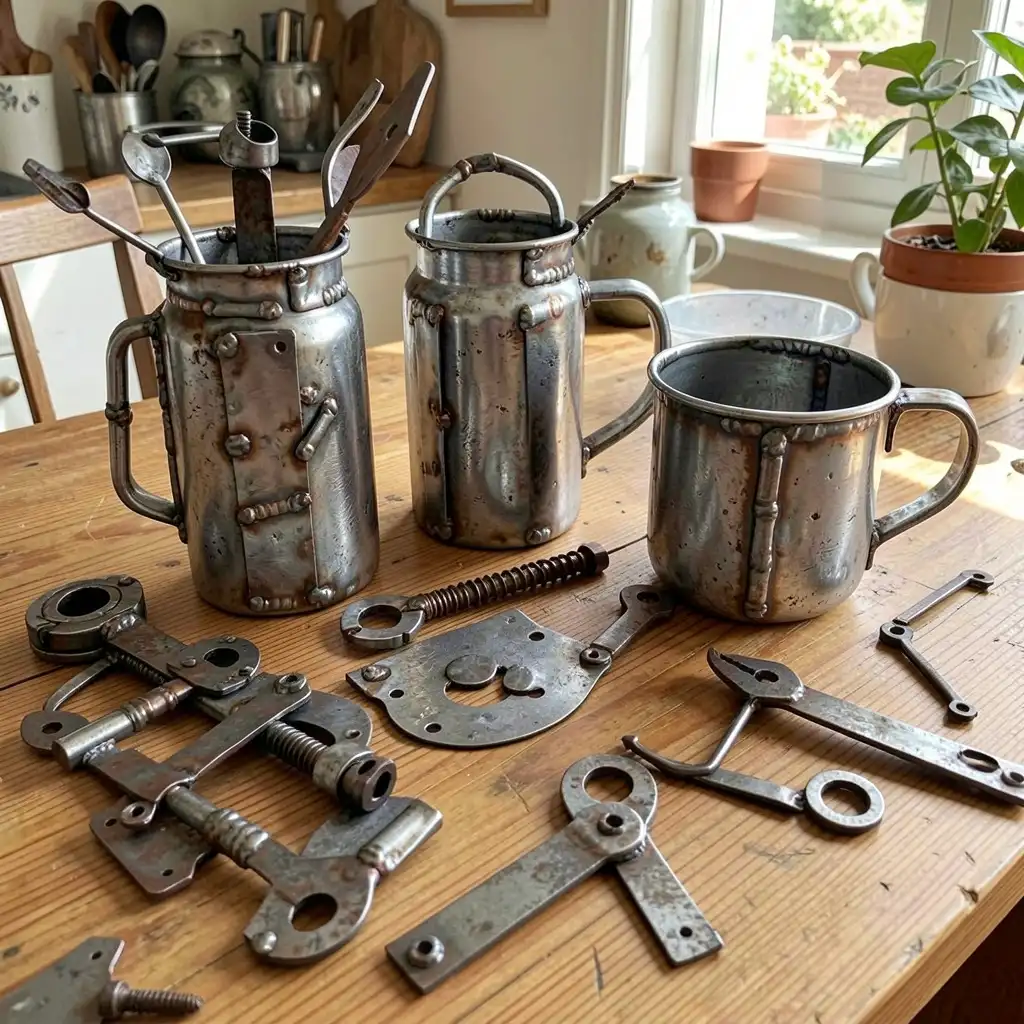 Old hinges, brackets, hardware and metal mugs — everyday scrap metal items commonly found during a Sydney household clean-out