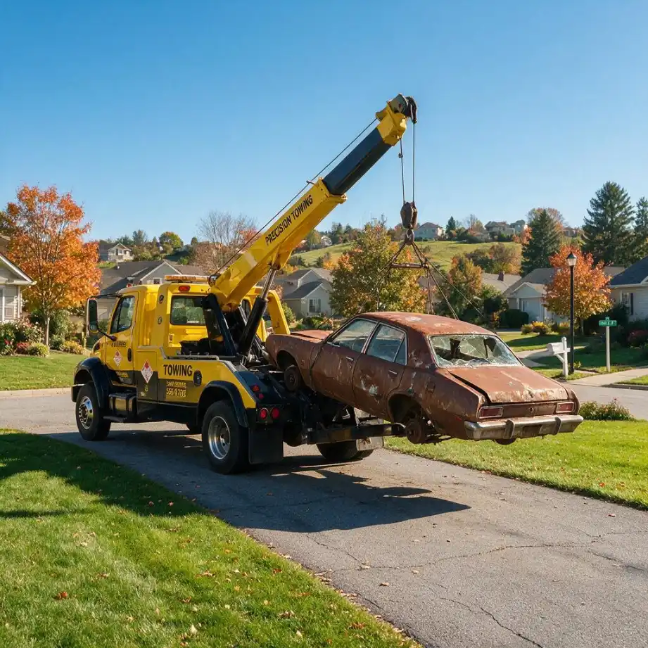 Licensed car wreckers NSW towing an old rusty car for free scrap car disposal
