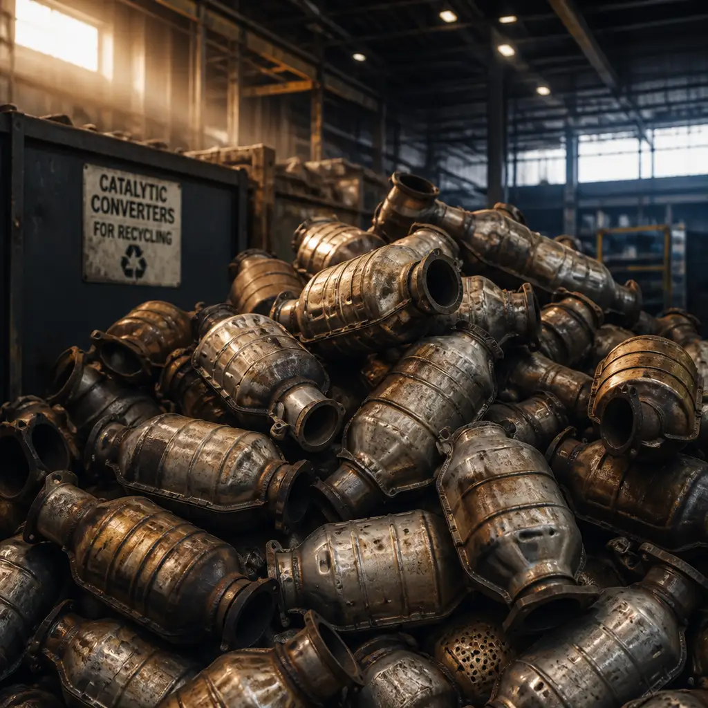Pile of used catalytic converters collected for recycling at a Sydney facility